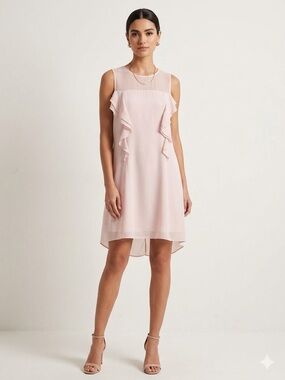 BCBGeneration Blush Pink Sleeveless Dress with Ruffle Detail
